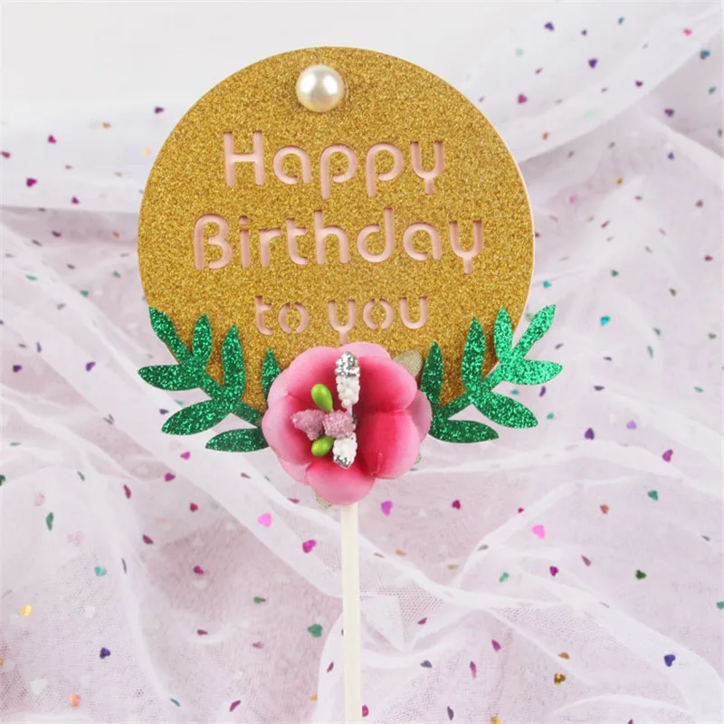 Cakelove 1 шт. цветок зеленый лист с днем рождения торт Топпер вставка флаг женский