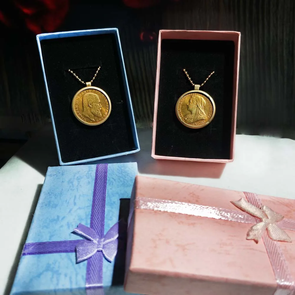 Золотое ожерелье 2 шт. подвеска в виде марка копия монет золотые монеты королевы