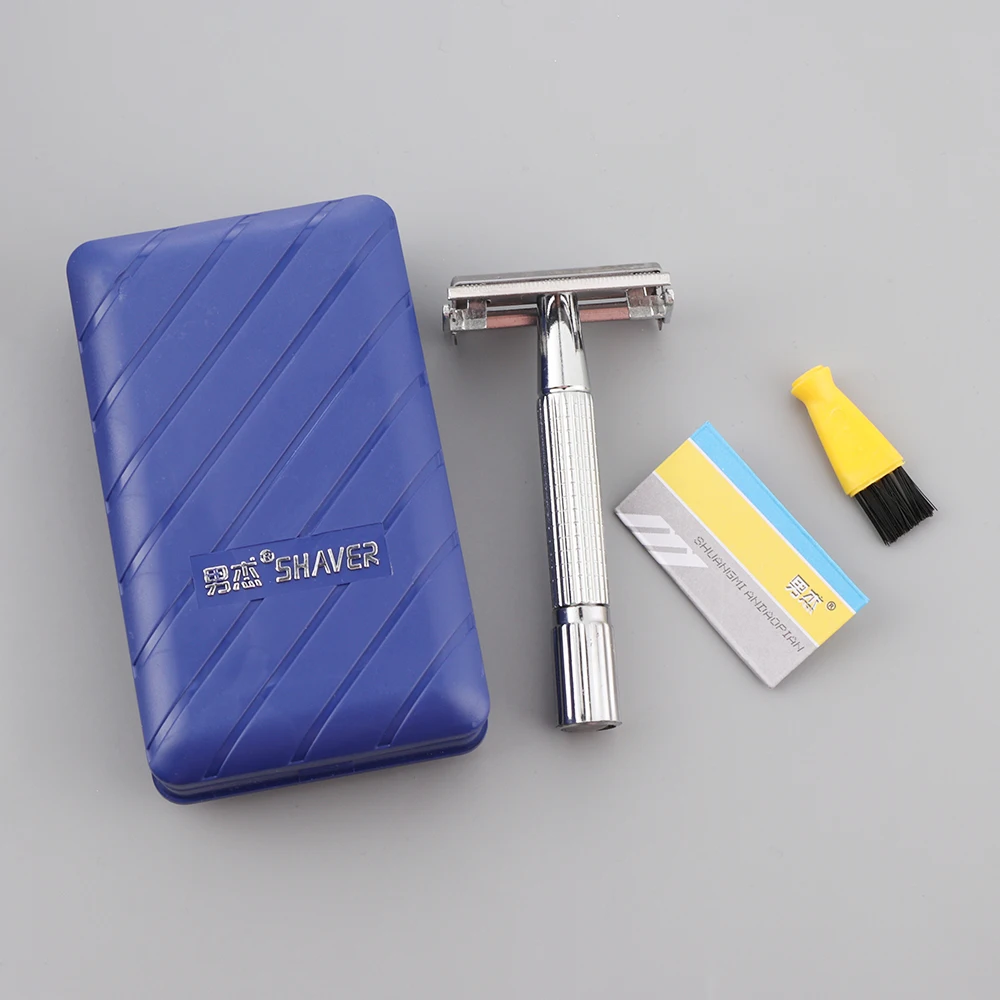 

1Set Double Edge Beard Hair Shaving Men's Traditional Classic Beard Razor Shaver Stainless Steel Safety Mens Trimmer Blades+Box