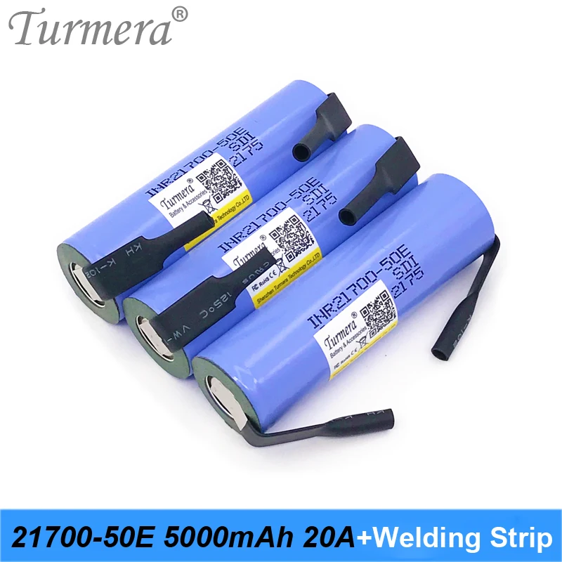 Turmera 21700 5000 мА/ч Батарея INR21700 50E 20A разрядный ток при сварке Никель для отвертка е