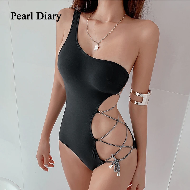 

Pearl Diary Women's Swimsuit Summer Bikini One-Piece A Bathing Suit French Style High Fork Sexy One Shoulder Strap Swimwear