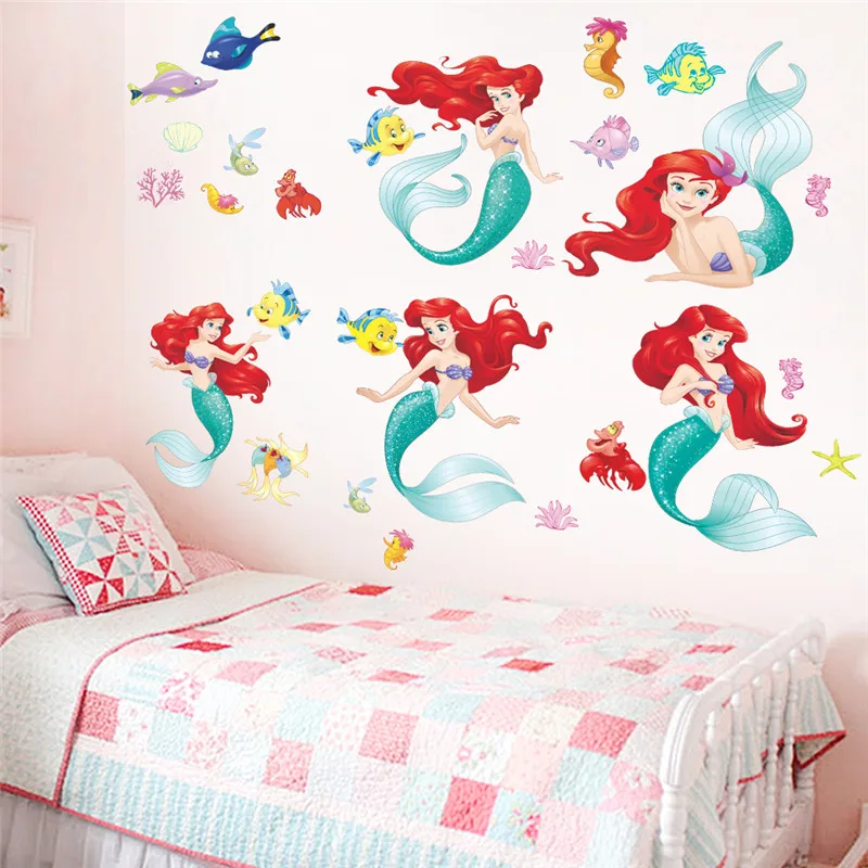 

Cartoon Underwater the Little Mermaid Fish Wall Stickers For Kids Rooms Wall Decal Mural Poster Art Girls Bedroom Decor