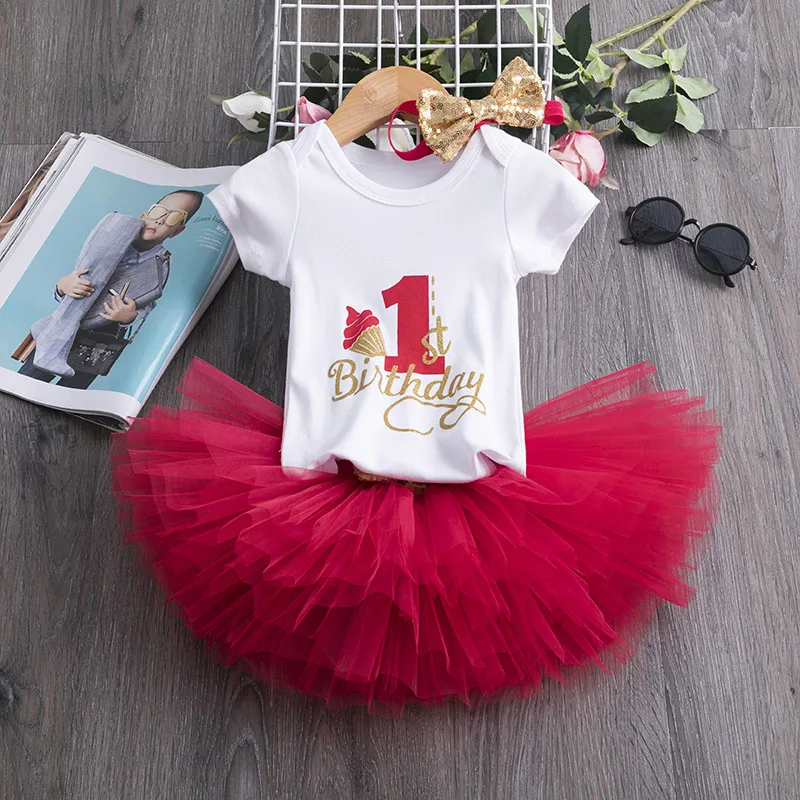 

Cotton Baby Girls Clothes 1 Year 1st Birthday Dress Party Dresses For Girl Toddler Kids Baptism Gown Tutu Outfits with Headband
