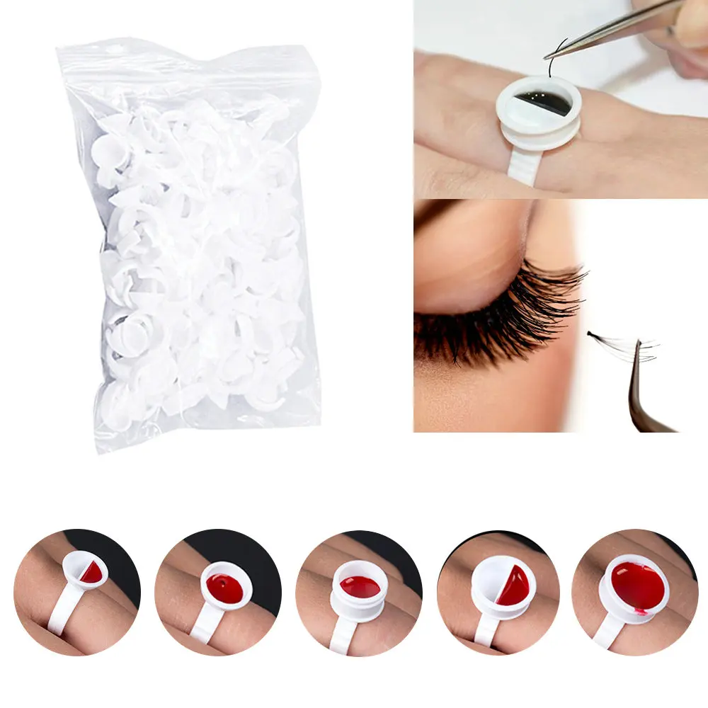

100Pcs Disposable Eyelash Extension Glue Rings Tattoo Pigment Holder Ring with Grid Eyelashes Extension Adhesive Glue Holder