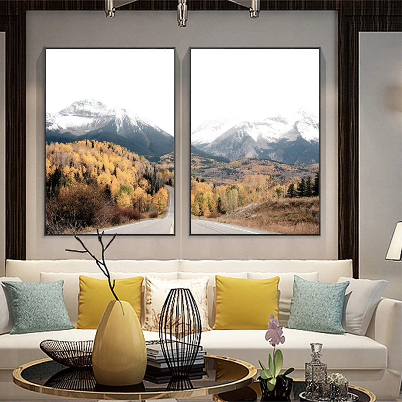 Scandinavian Style Forest Landscape Canvas Wall Art Posters and Prints Nordic Painting Mountaint Pictures Modern Home Decor | Дом и сад