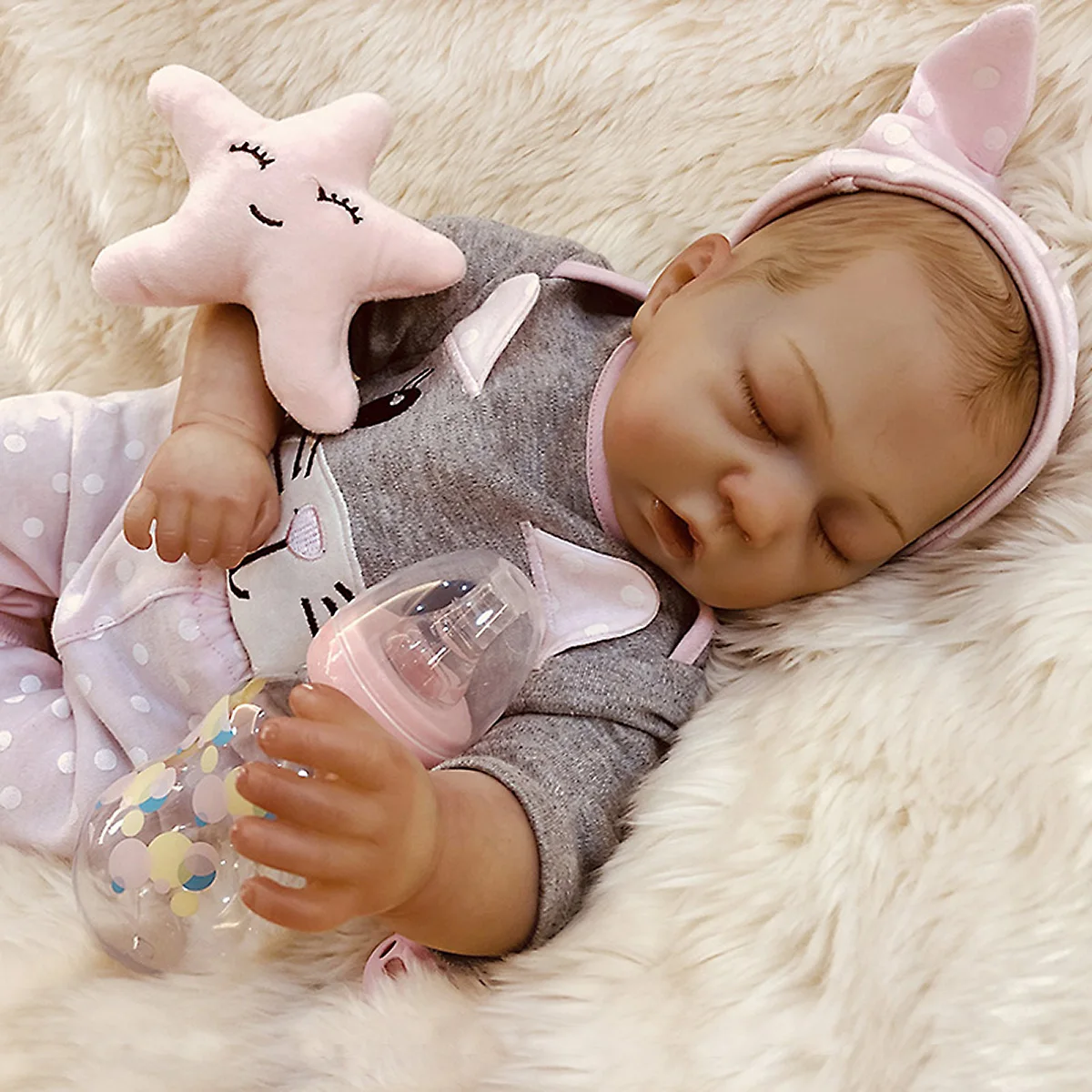 

Reborn Baby Doll 19 Inch Hand-Drawing Premie Newborn Boy Hair Lifelike Real Soft Touch Cuddly