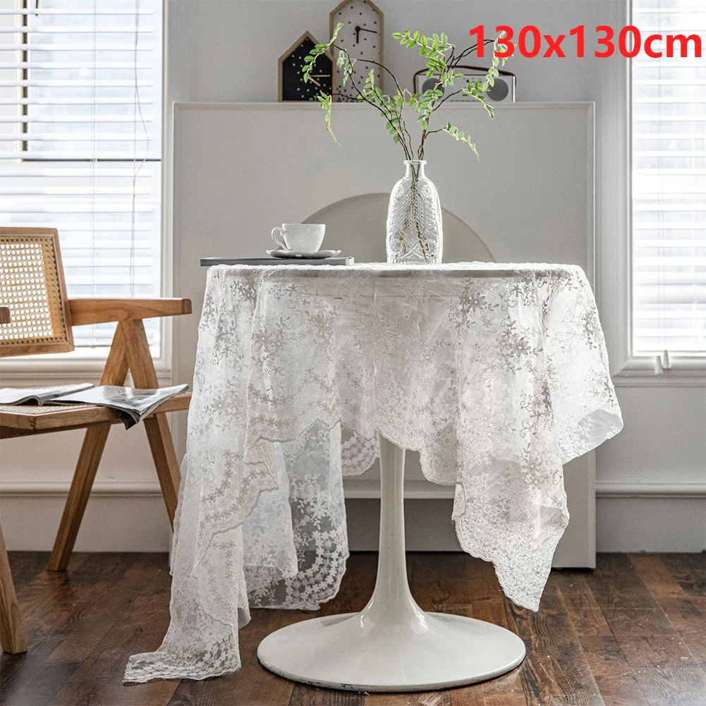 

1pcs 130x160cm/51.1 x 63 in 130x130cm/51.1 x 51.1in White Lace Decor Tablecloth Decoration Decorative Floral Polyester Romantic