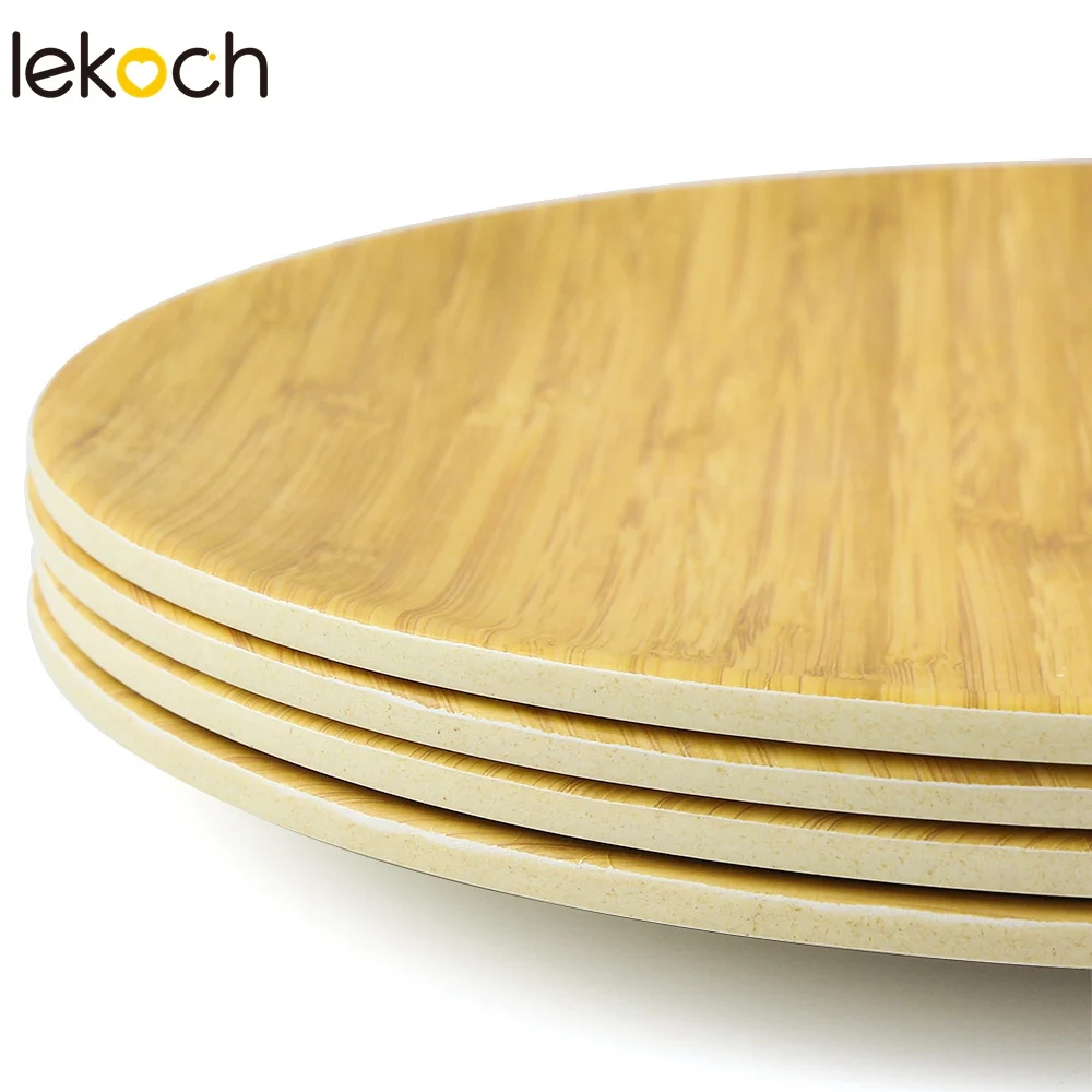 LEKOCH бамбуковые тарелки 4 шт. Бамбуковая тарелка с зернистым узором посуда ручной