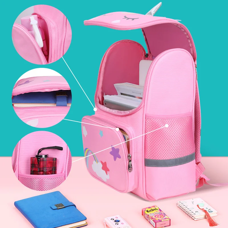 Детские школьные ранцы в британском стиле с радужным единорогом ортопедический