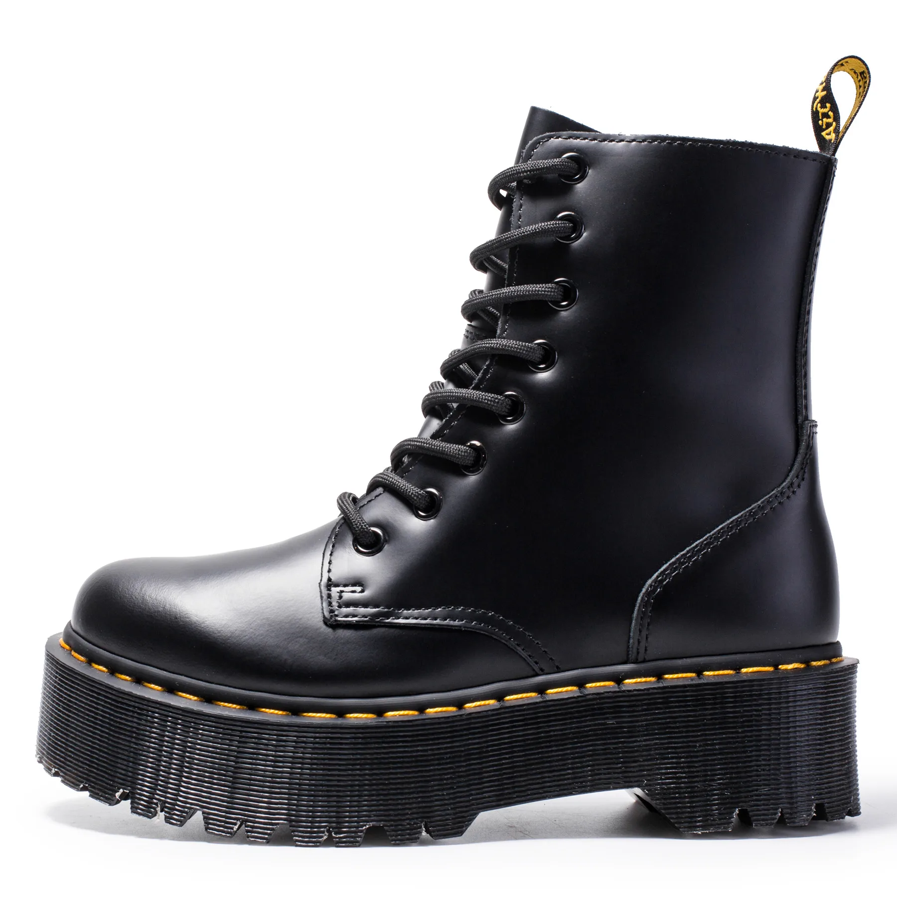 Size34-41 женские мотоциклетные ботинки на массивном каблуке; сезон осень; коллекция года; модные армейские ботинки с круглым носком на шнуровке; женская обувь