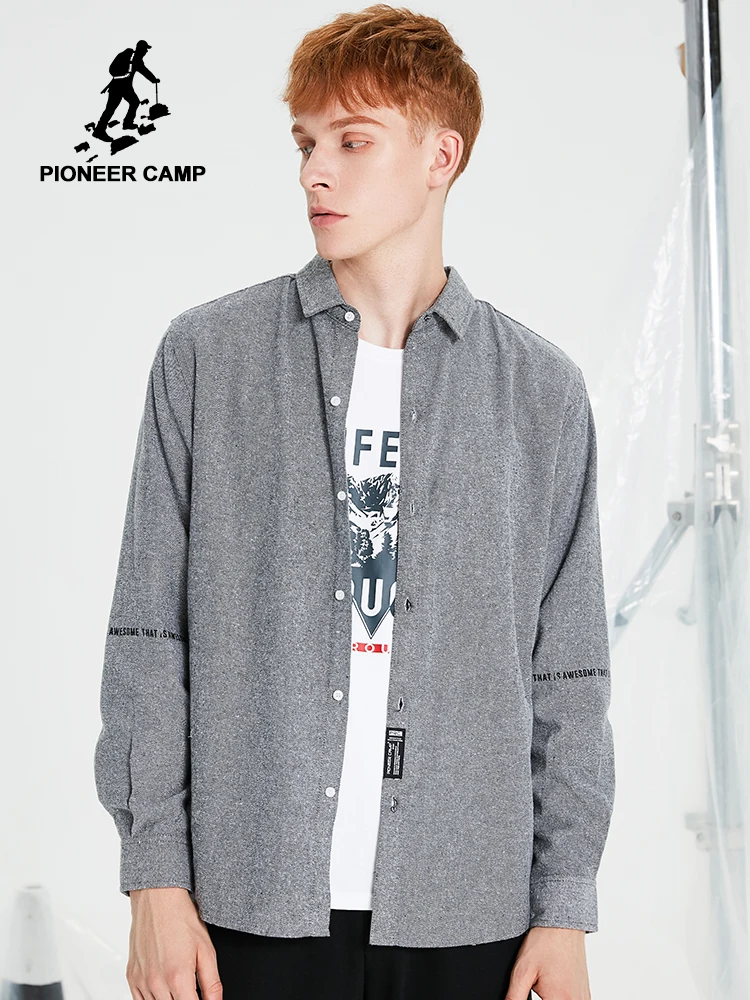 Pioneer Camp 2019 крутая Мужская рубашка с длинным рукавом хлопок серый плотная Осенняя