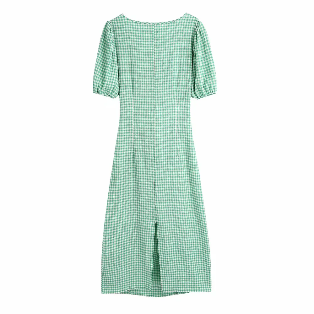 

2021 ZA summer sexy backless fashion simple plaid dress Office women's casual women's dress RA 3666077 3666/077