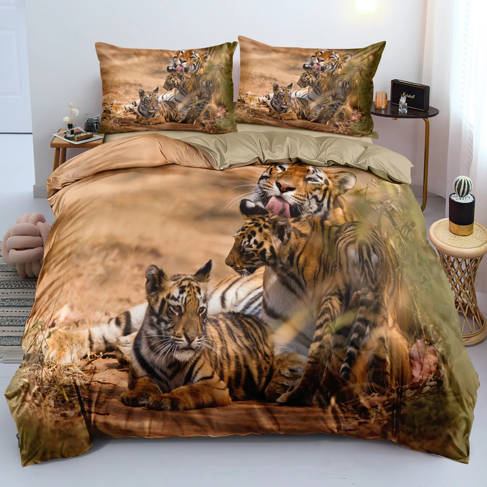 

3D верблюжье одеяло, чехлы, индивидуальный дизайн, тигр, наборы пододеяльников, наволочки, 203*230 см, полный двойной размер, постельное белье с животными