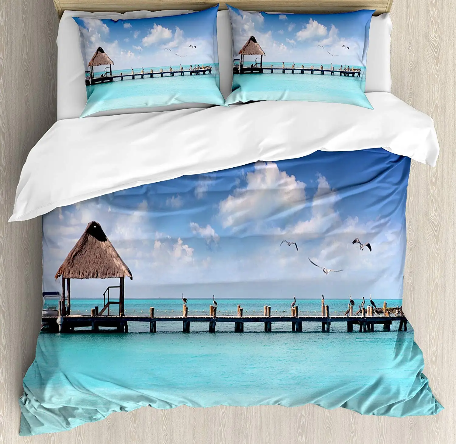 Тропический комплект пододеяльников морской пейзаж облака небо с птицами