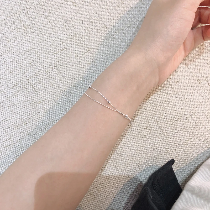 Женский браслет из серебра 925 пробы с двумя бусинами | Украшения и аксессуары