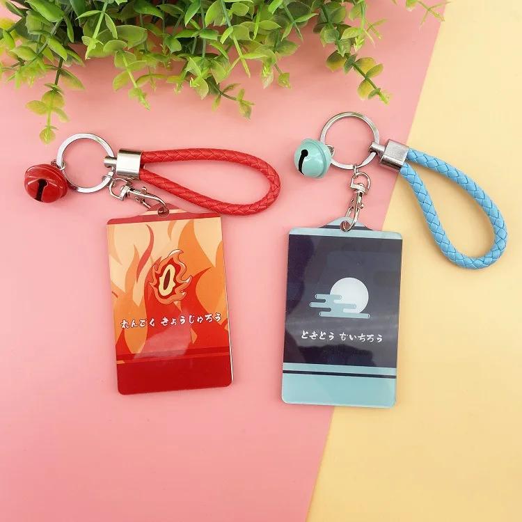 

2021 Anime Demon Slayer Kimetsu No Yaiba Keychain Acrylic Student ID Card Holder Bus Pass Business Card Case Keyring Bag Pendant