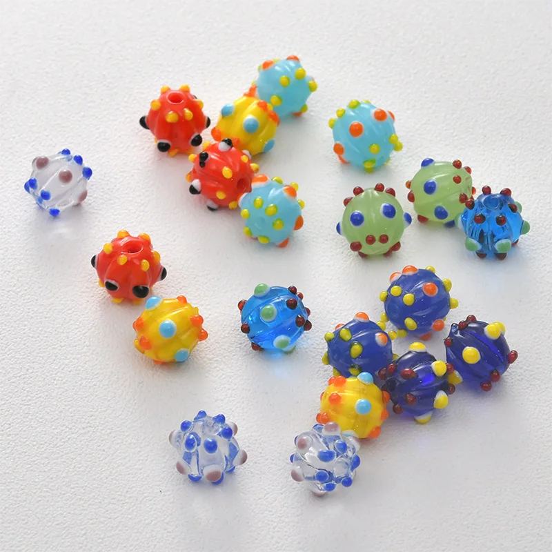 

5pcs 10mm Handmade Lampwork Wave Point Pumpkin Beads Fashion Round Loose Spacer Lampwork Bead For Jewelry Making DIY Bracelet