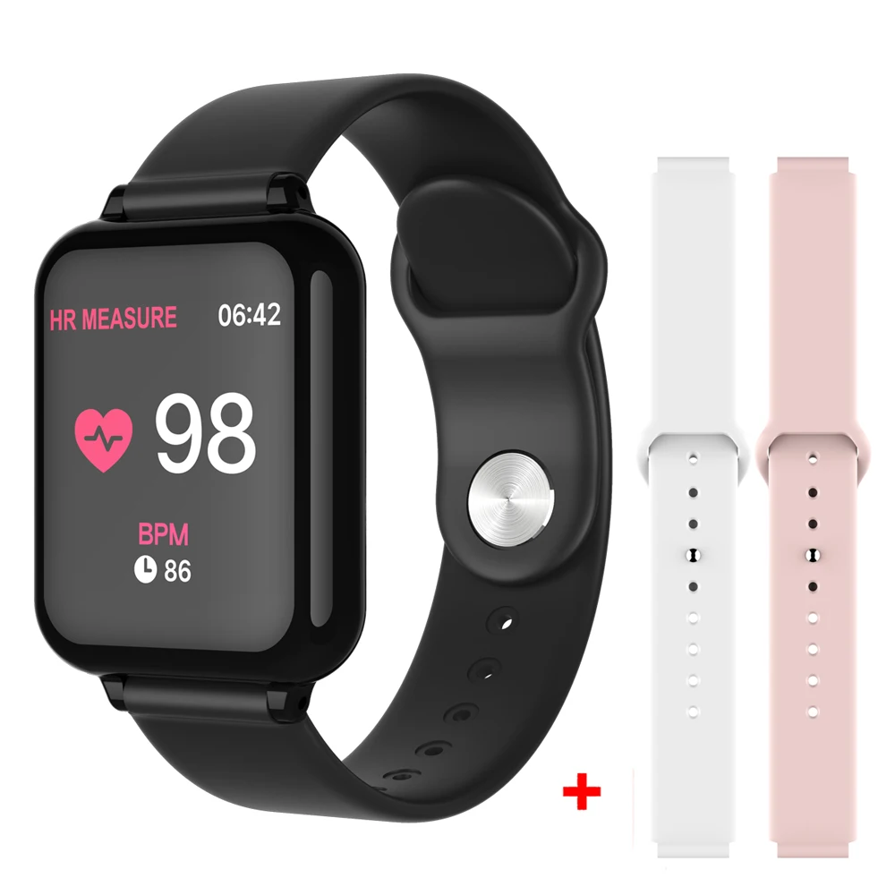 black white pink LEMDIOE b57 умные часы для мужчин и женщин, мониторинг сердечного ритма, кровяного давления, напоминание о звонках, водонепроницаемый фитнес-трекер - Цвет: black white pink