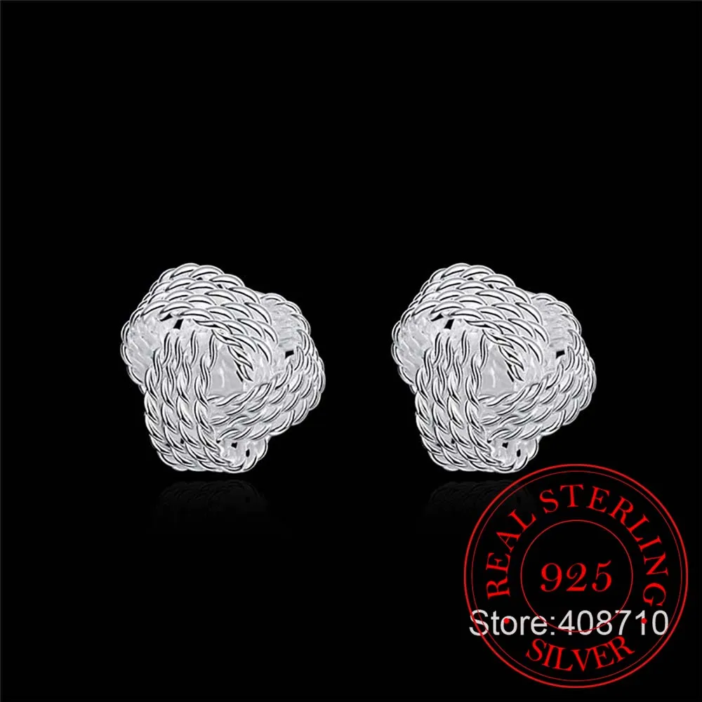 Фото Женские серьги-гвоздики из серебра 925 пробы, в виде сетки №3