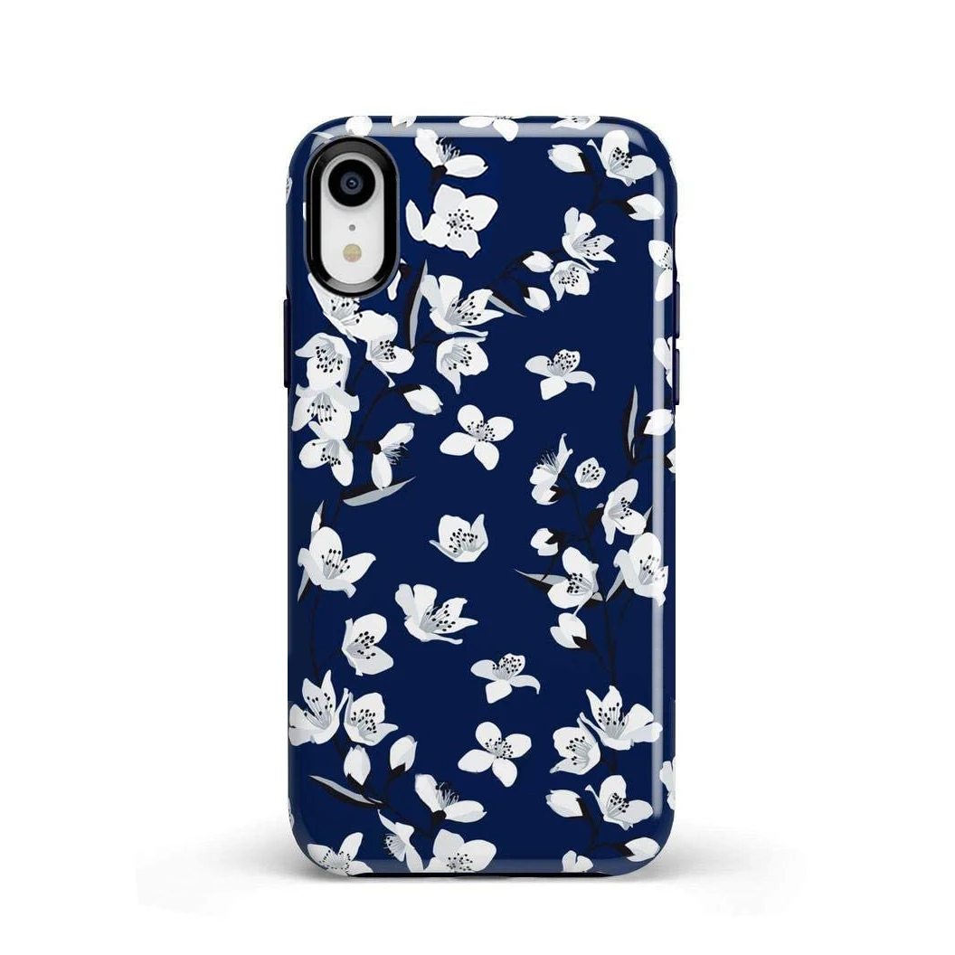 

Phone Case for iphone 11 12 pro mini 6 6s 7 8 plus X XS max XR Navy Cherry Blossom Floral Glass Hard TPU PC Mobile bags funda