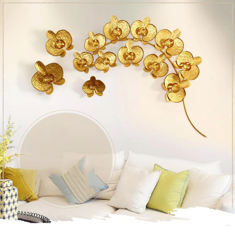 

Modern Creative 3D Wrought Iron Gold Magnolia Crafts Restaurant Wall Decoration Ornament Home Sofa Background Mural Wall Sticker