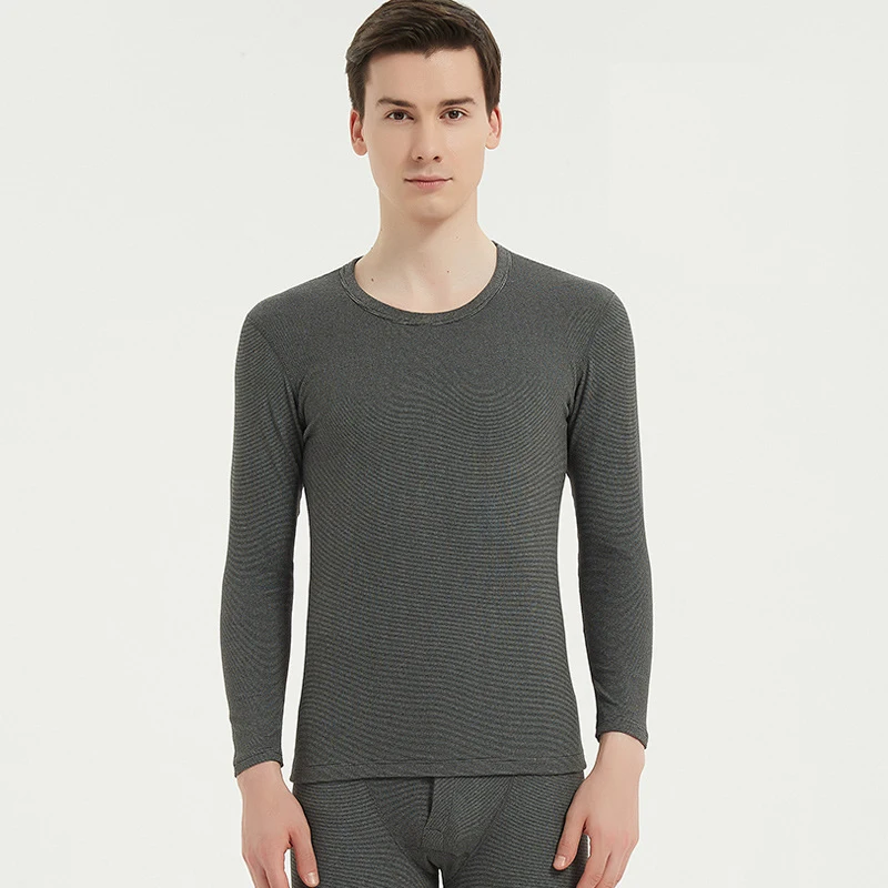 Men's Warm Suit Round Neck Autumn Clothes Autumn Pants Middle Neck Bottoming Shirt Double-sided Fleece And Woolen Underwear