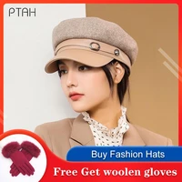 ptah fashion octagonal flat caps for women girls military hat artist hats autumn winter casual versatile caps vintage berets