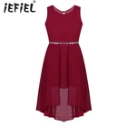 Детские платья с цветами для девочек, шифоновое платье на день рождения, свадьбу, с высоким низким подолом, рождественская одежда, длинное короткое платье спереди и сзади