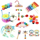 Деревянные погремушки Монтессори, песочный молоток, музыкальный инструмент, ксилофон, головоломка для развития игр, детские игрушки 0-12 месяцев
