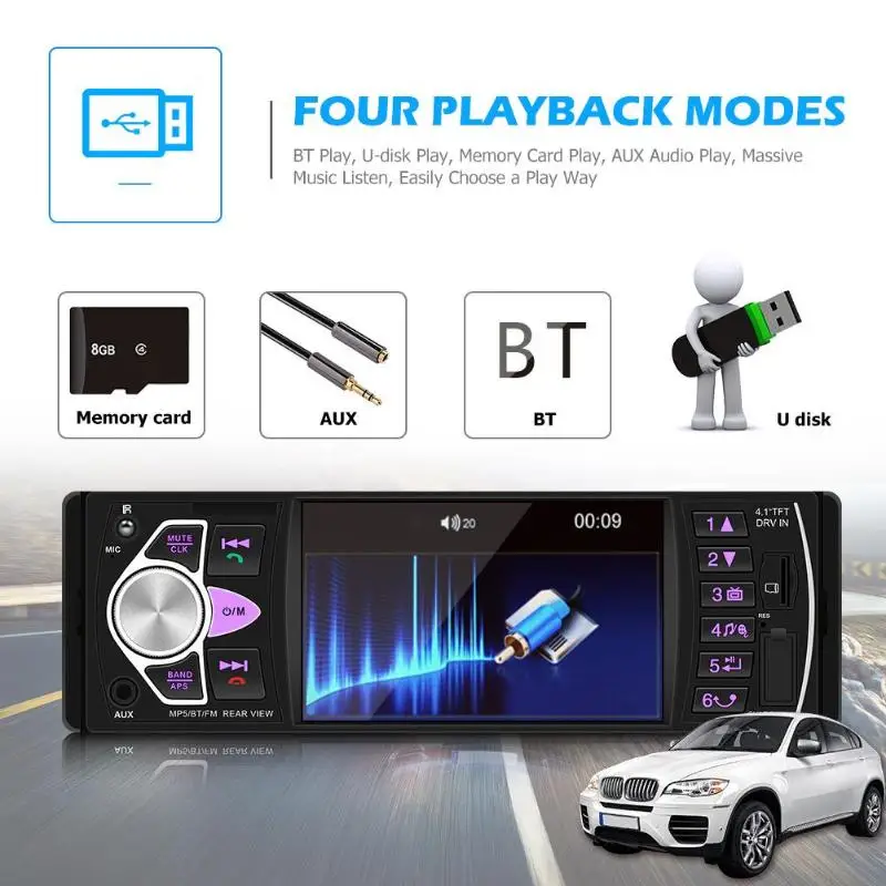 4022D bluetooth стерео 4,1 дюймов MP5 плеер USB TF карта U диск AUX радио в тире головное устройство