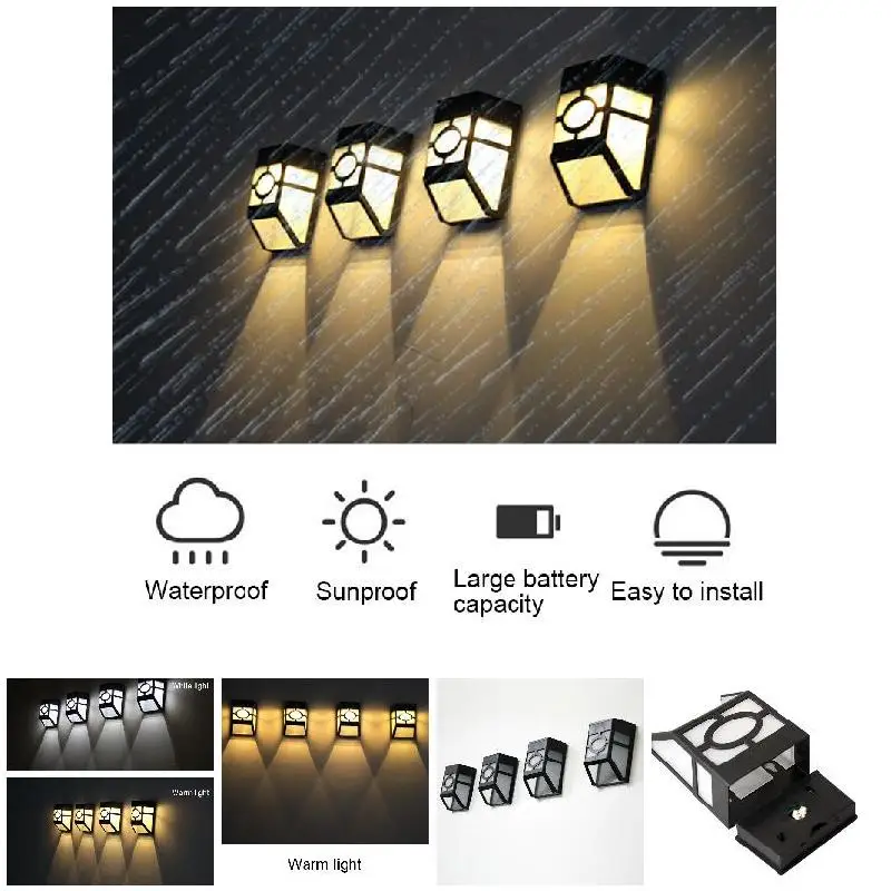 

Vintage Solar Powered Wall Mount LED Light Outdoor Garden Path Landscape Yard Lamp Luz Solares Exterior Focos Solares Exterior