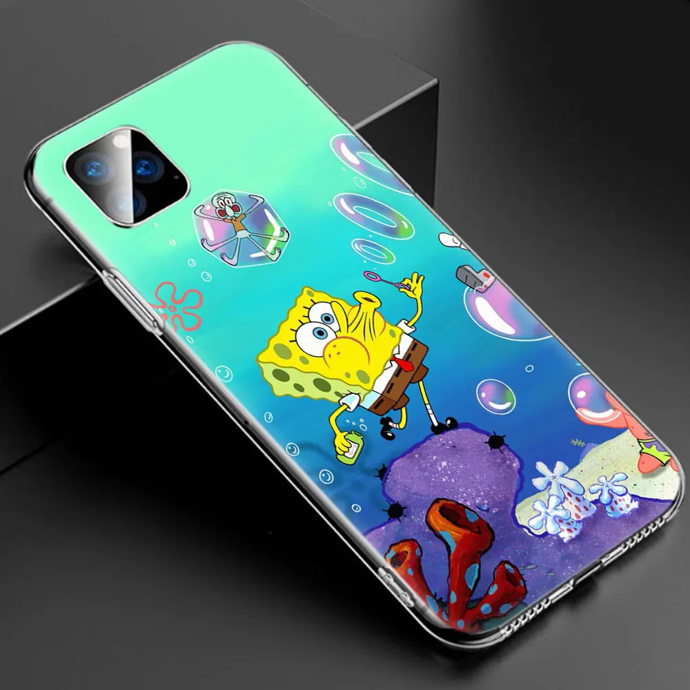 Милый мягкий силиконовый прозрачный чехол с губкой Бобом для Apple iPhone 11 Pro XS Max X XR 6 6s 7 8 Plus 5 5S SE Модный чехол