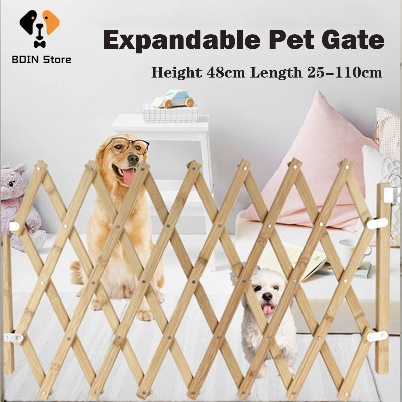 

Retractable Pet Gate Outdoor Folding Cat Dog Barrier Fence Wooden Expandable Puppy Kitten Sliding Door Pet Safety Supplies