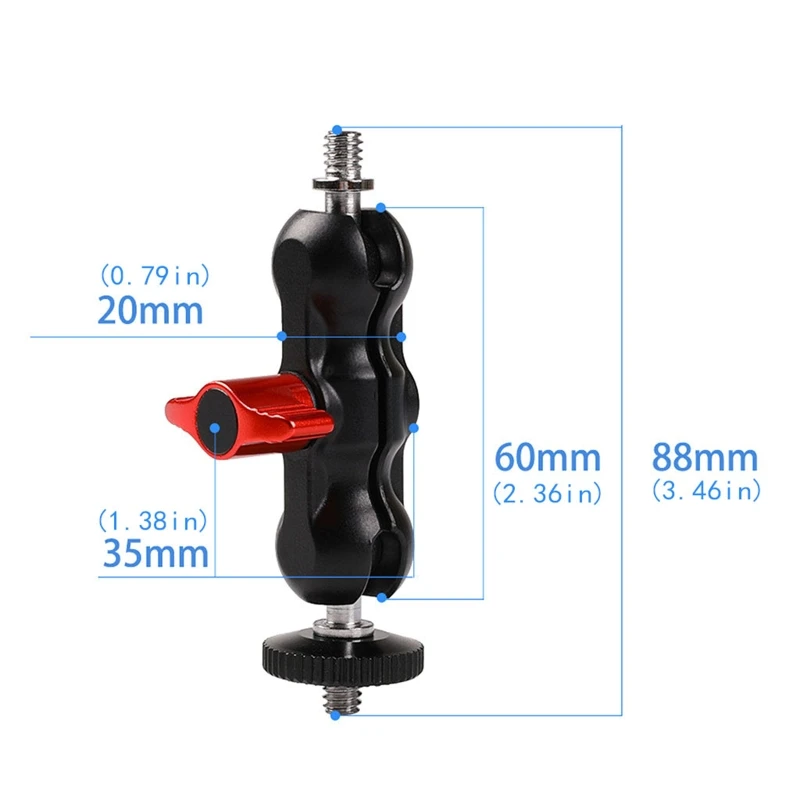 

Arm Mount Adapter Multi-function Double Ballhead With Shoe Mount and 1/4 Inch