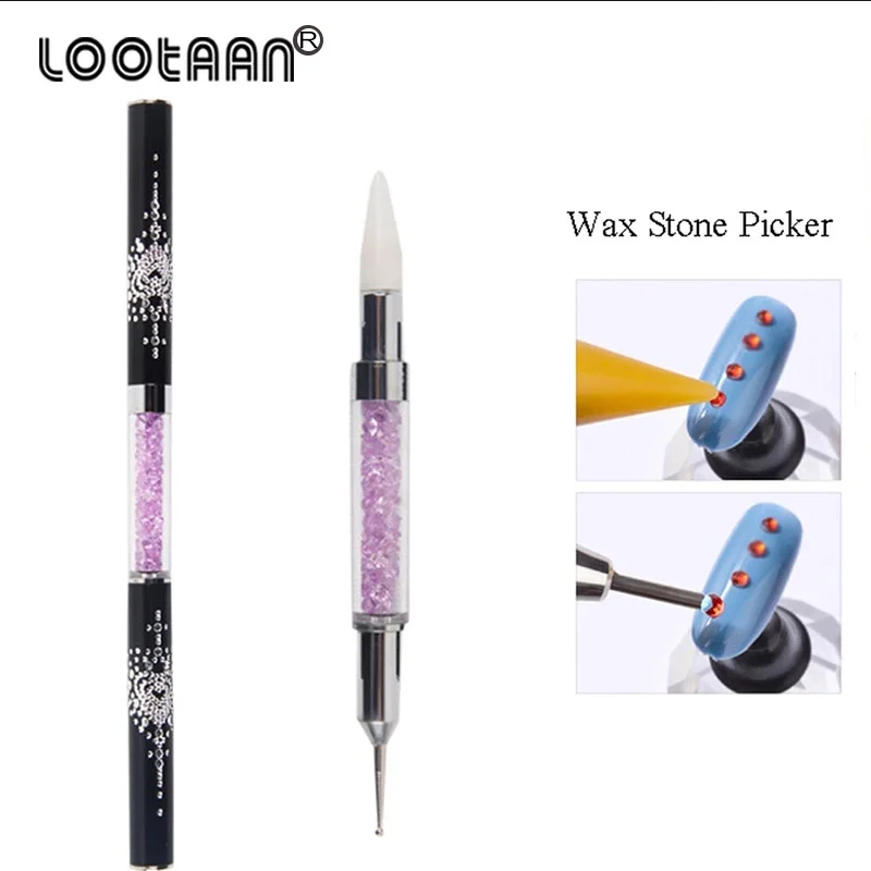Lootaan 1 шт. двойная ручка для дизайна ногтей хрустальные бусины горный хрусталь