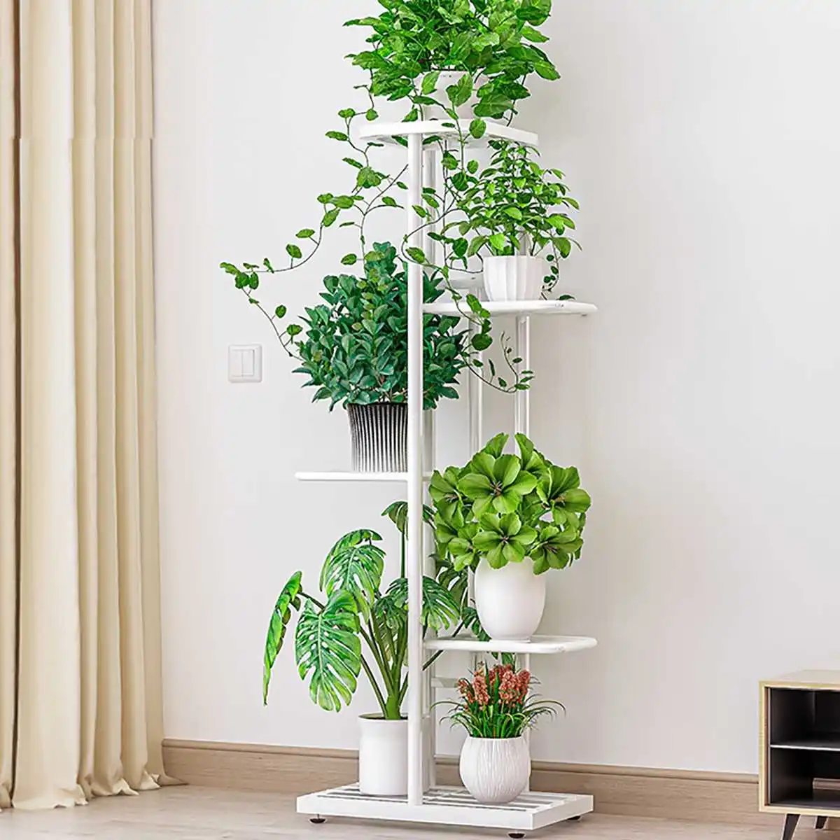 

5 Tiers Iron Wooden Bookshelf Plant Shelves Rack Display Shelves Home Indoor Outdoor Yard Garden Patio Balcony Flower Stands