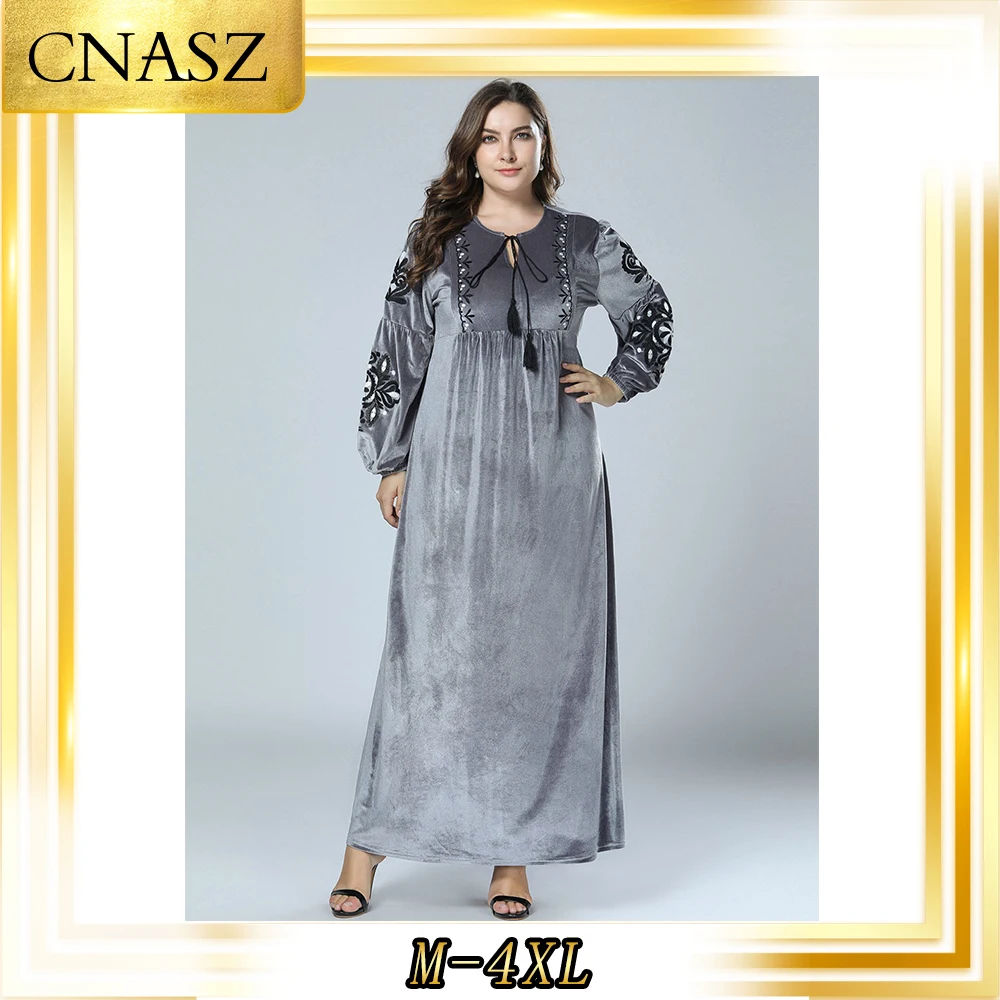 Abaya турецкое Европейское и американское простое вышитое корейское бархатное