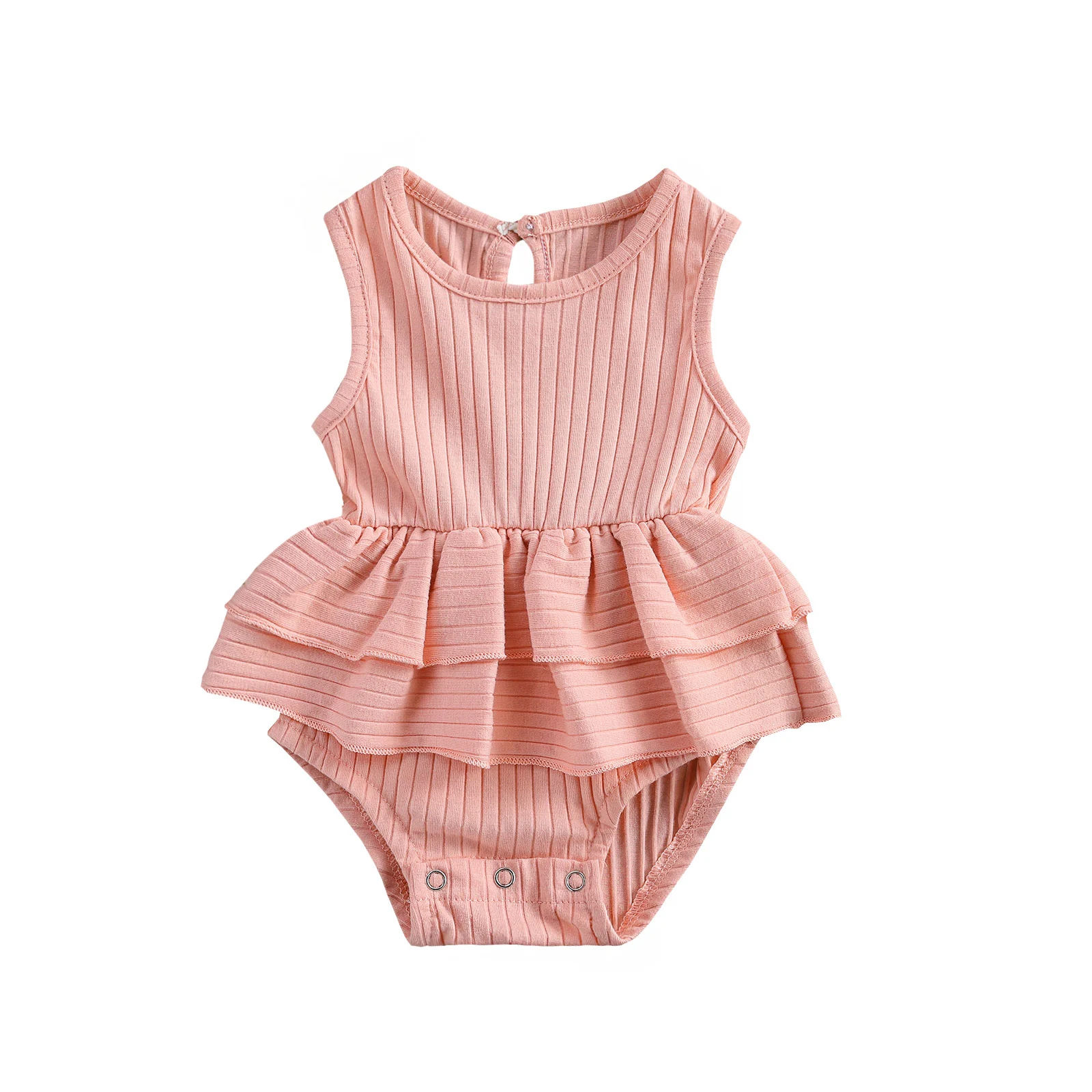 

New Newborn Casual Ribbed Romper Toddler Loose Sleeveless Round Neck Layered Playsuit Pink Camel Purple Romper
