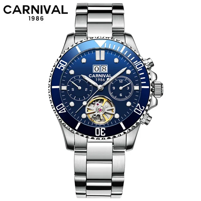 Tourbillon механические часы для мужчин Топ люксовый бренд карнавальные часы спортивные автоматические часы водонепроницаемые мужские часы Relogio светящиеся - Цвет: Синий