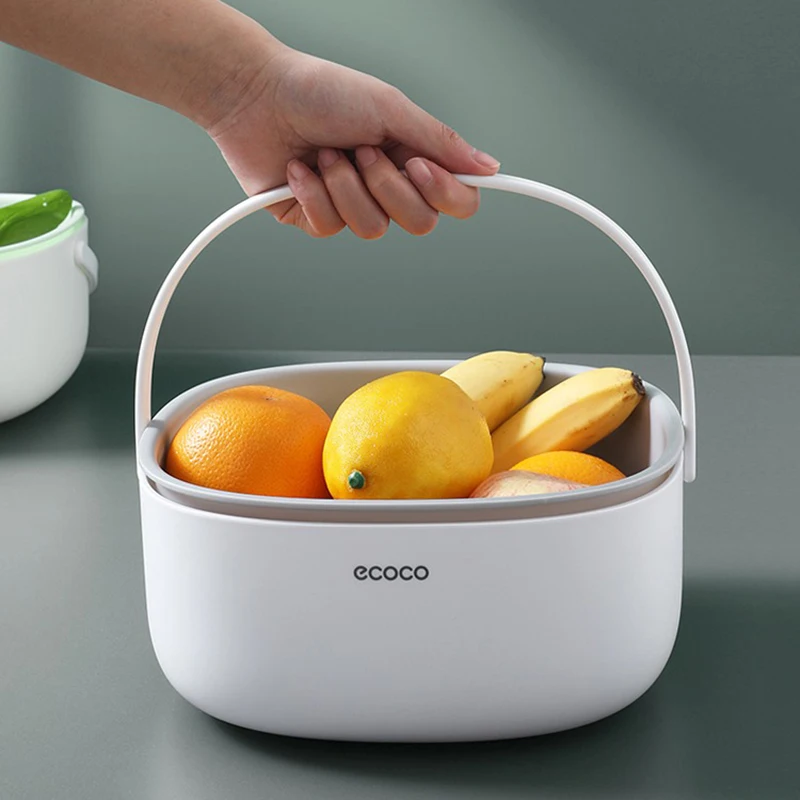 ECOCO Portable Double Drain Basket Bowl Washing Kitchen Strainer Noodle Vegetable Fruit Cleaning Colander Tool | Дом и сад