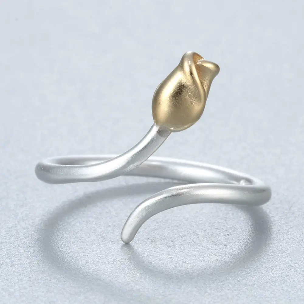 Kinitial Two Tone Rose Garden Flower Ring Resizable Finger Charms Rings For Women Valentine's Day Gift anillo Bijoux Jewelry | Украшения