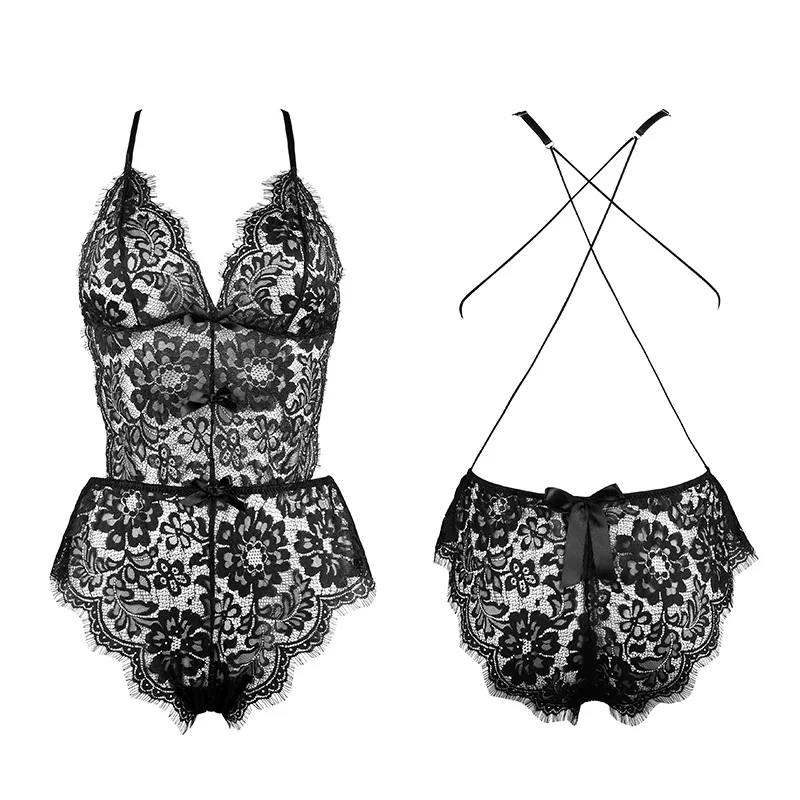 

Low-cut & Backless Sleeveless Lace BodySuit for Women Slim fit Erotic Backless Transparent Party Clubwear Sexy Lingerie Bodysuit