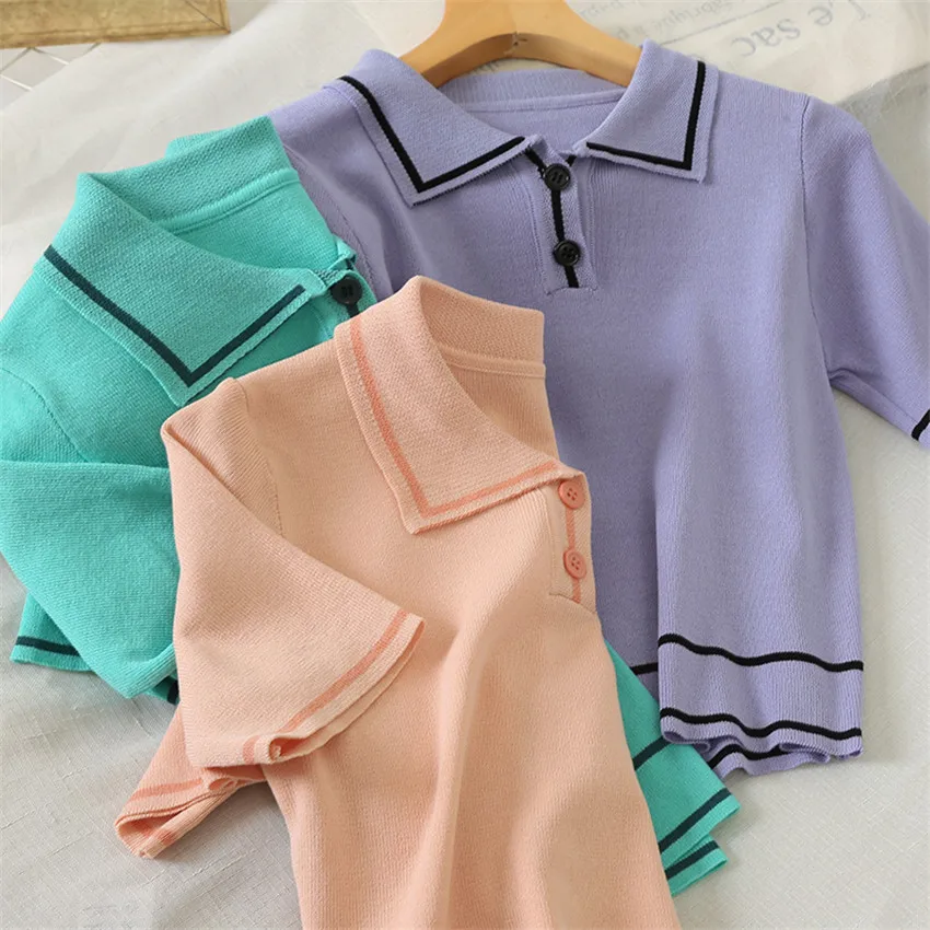 

Женская футболка с коротким рукавом, трикотажная футболка в японском и корейском стиле, трикотажные укороченные топы, лето 2021