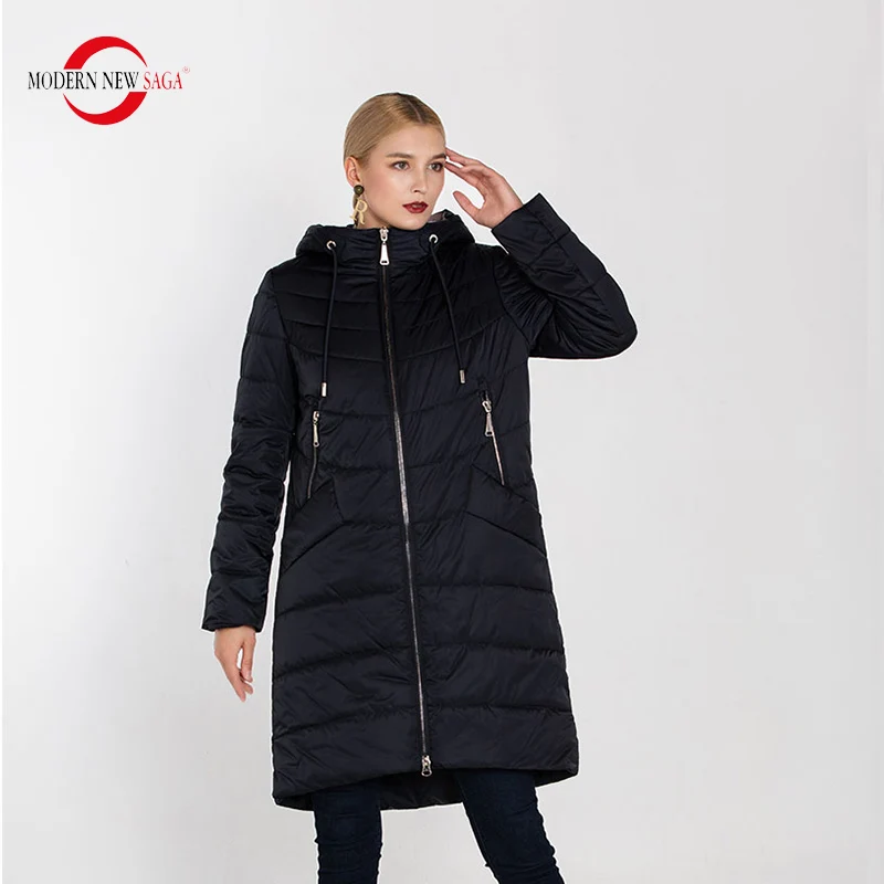 RH2 deep blue MODERN NEW SAGA Весна Осень Женское Пальто Тонкое Хлопок Стеганое Пальто Осенняя Женская Длинная Куртка Синтепух Парка Зимняя Женская Куртка Женская Зимняя Большой Размер Женские Зимние Пальто И Куртки - Цвет: RH2 deep blue