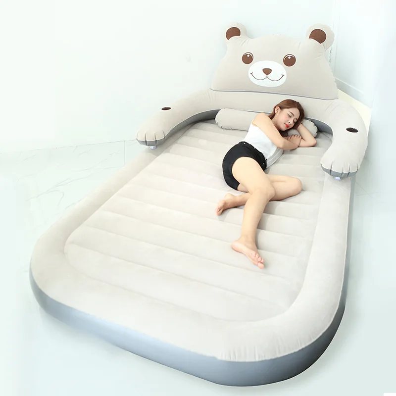 Роскошный надувной матрас для кровати двуспальной розовый/серый со встроенным