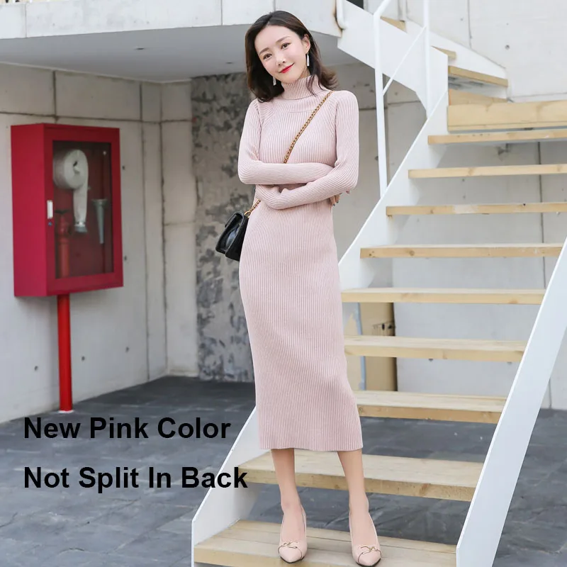 3061 pink Новинка, весенне-осеннее платье-свитер, женское сексуальное облегающее платье бодикон, женское трикотажное платье с высоким воротом и длинным рукавом, Vestidos DS85 - Цвет: 3061 pink