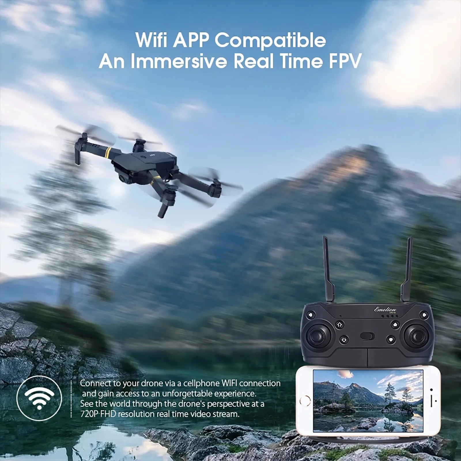 

GD88 Unmanned Aircraft Remote Control with Camera 720P WiFi FPV RC Helicopter One-key Takeoff/Landing Gravity Sensor дѬон 40*