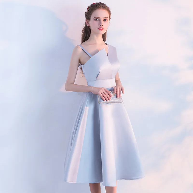 

Women's short formal prom evening dress Plus size sleeveless twill satin wedding party dress pink white bridesmaid dress