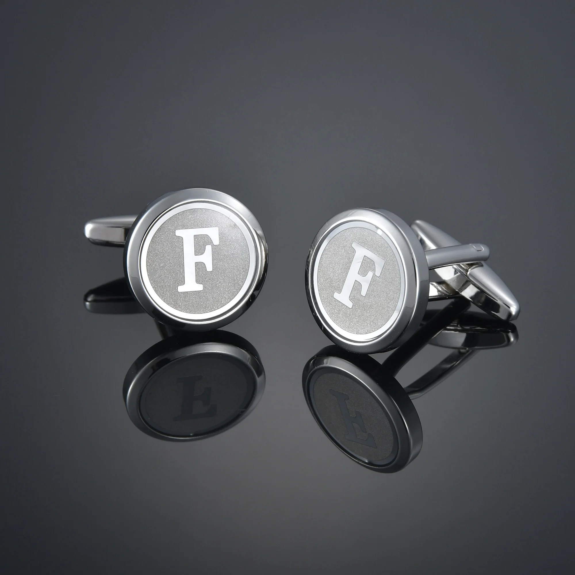 

Quality Round Silvery Letter F A-Z Letters Cufflinks men French Shirt Cufflinks for mens gemelos bouton manchette