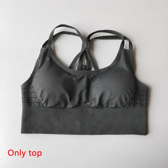 Gray Top 2 шт./компл. Бесшовные Спортивный костюм Для Женщин Йога набор мягкий пуш-ап спортивный бюстгальтер Фитнес Костюмы женские эластичные леггинсы, брюки для девочек - Цвет: Gray Top